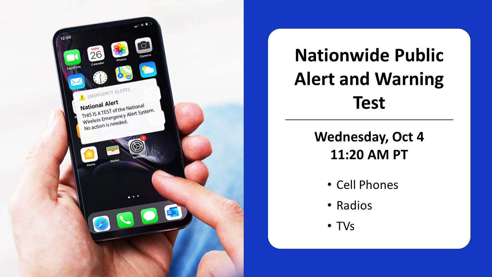 Nationwide Wireless Emergency Alert and Emergency Alert System Test October 4