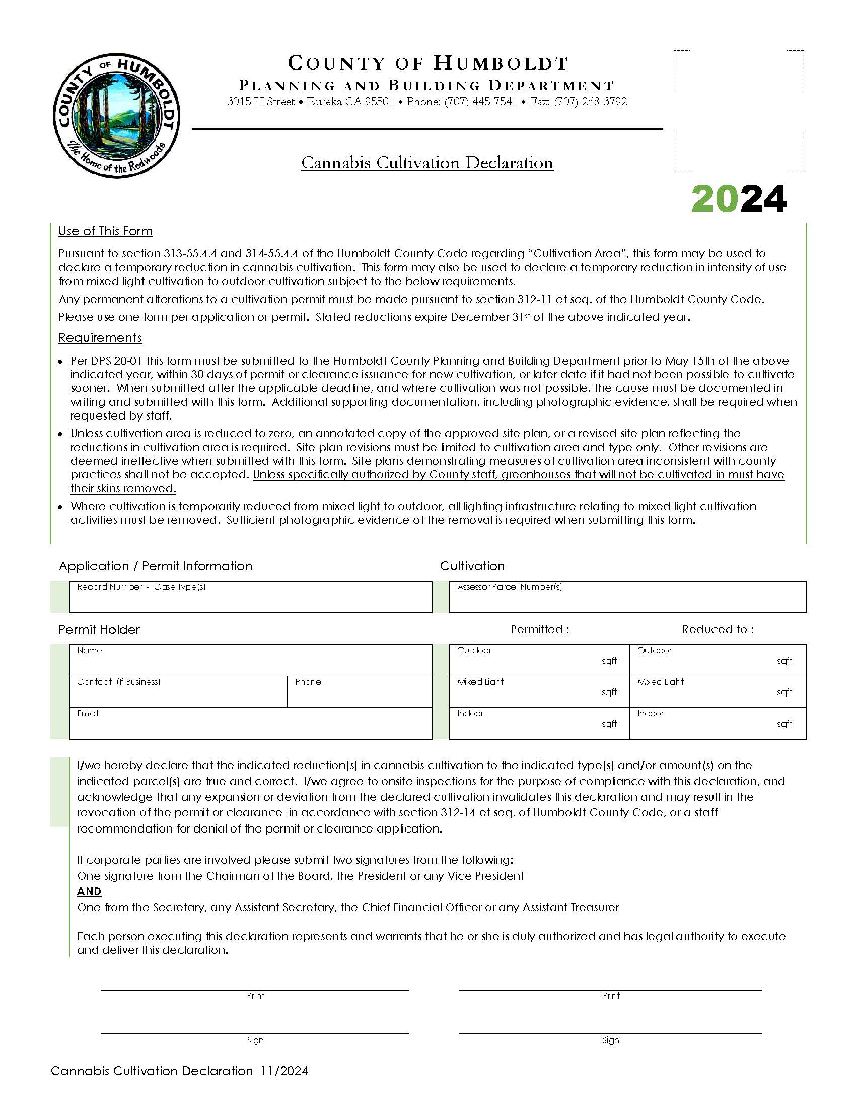 Cannabis Cultivation Declaration form