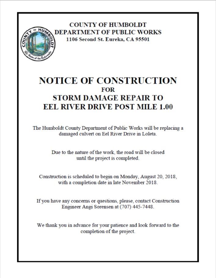 Eel River Drive Notice