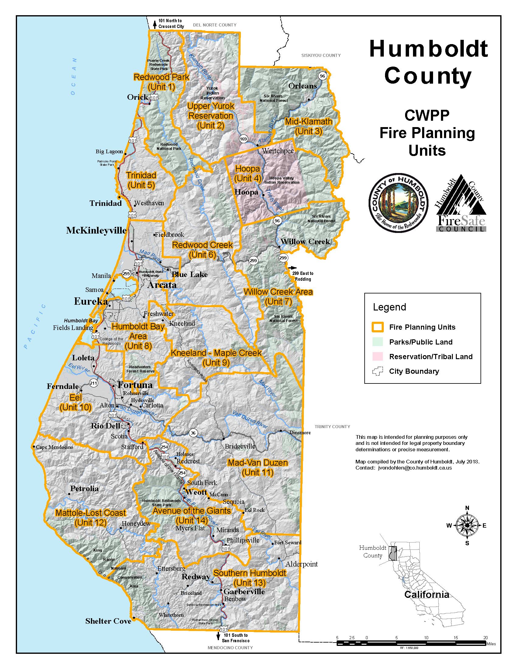 Map of the 14 Humboldt County CWPP Planning Units