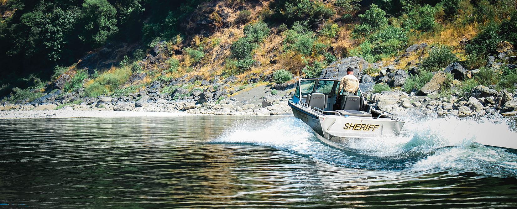 The Sheriff's Jet boat navigates a river