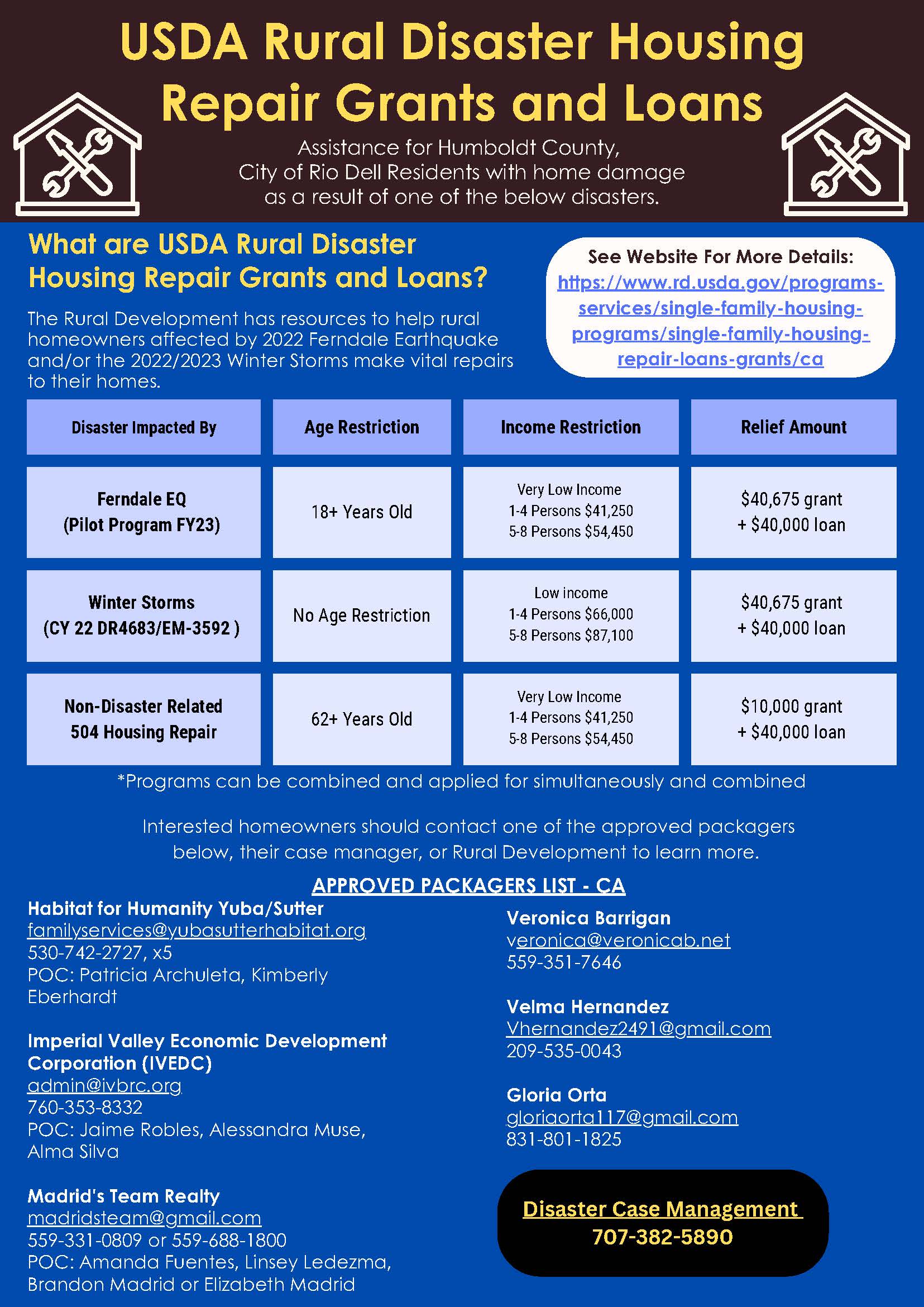 USDA Rural Disaster Housing Repair Grants and Loans flier