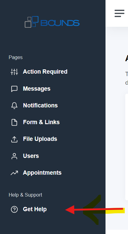 BOUNDS screen shot, showing "help" link